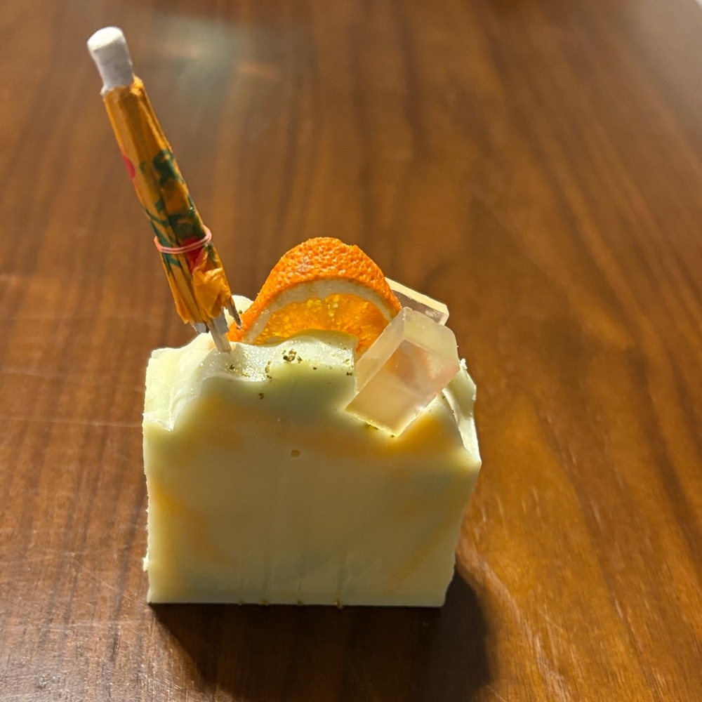 Tropical Cold Process Soap with Umbrella and Citrus Design 2 oz